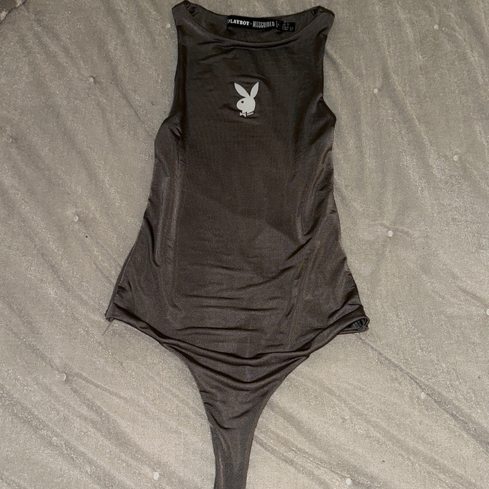 PLAYBOY X MISSGUIDED grey high neck bodysuit